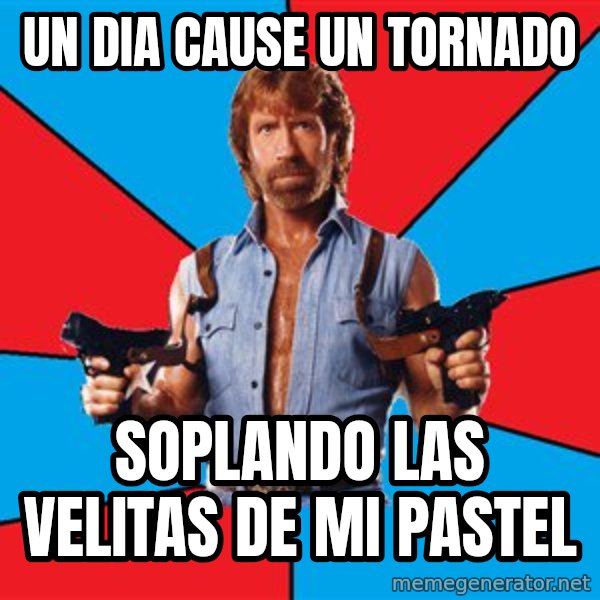 Chuck Norris  meme: un dia cause un tornado / soplando las velitas de mi pastel