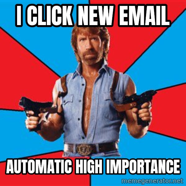 Chuck Norris  meme: I click new email / Automatic High importance