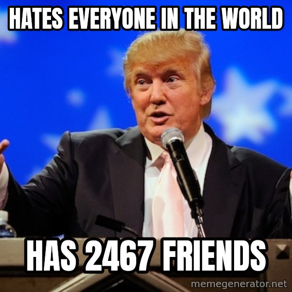 Annoying Facebook Girl meme: Hates everyone in the world / has 2467 friends