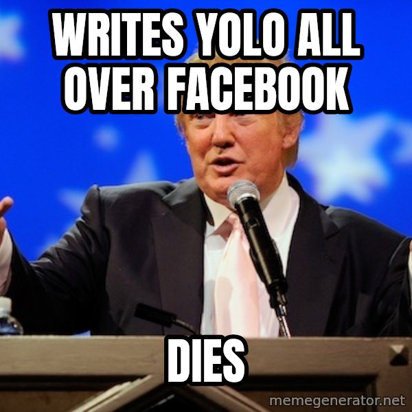 Annoying Facebook Girl meme: Writes YOLO all over facebook / dies