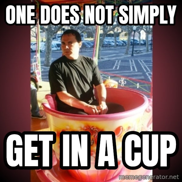 Heldercarrocel meme: one does not simply / get in a cup