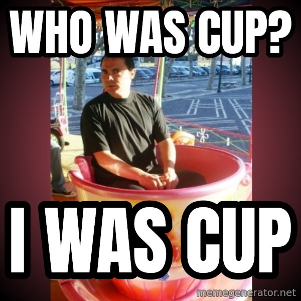 Heldercarrocel meme: who was cup? / i was cup