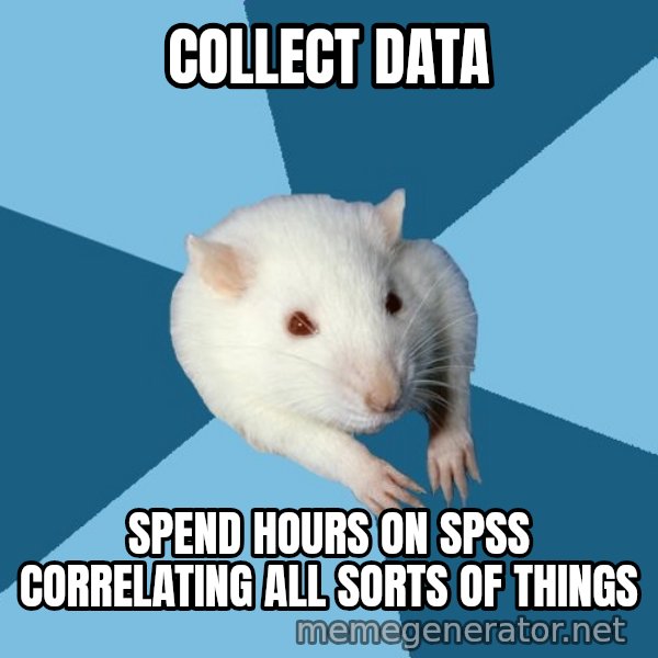 Psychology Major Rat meme: Collect Data / Spend hours on spss correlating all sorts of things