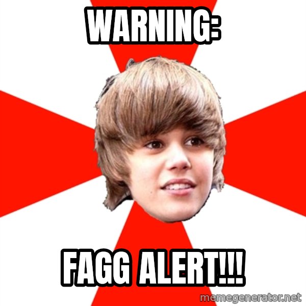 Justin Bieber meme: WARNING: / FAGG ALERT!!!