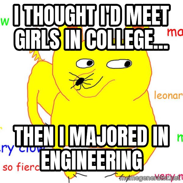 Forever Alone meme: i thought i'd meet girls in college... / then i majored in engineering