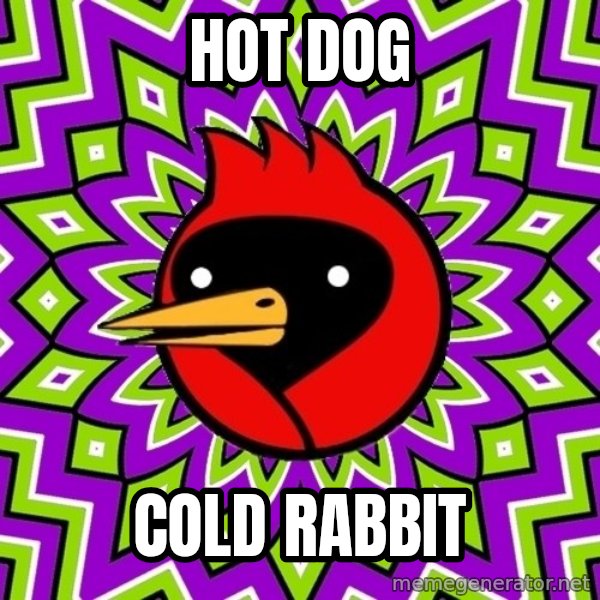 Omsk Crow meme: Hot dog / Cold rabbit