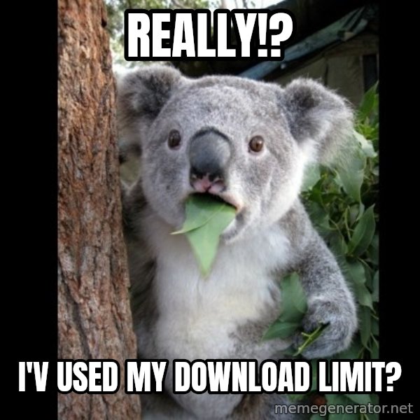 Koala can't believe it meme: really!? / i'v used my download limit?