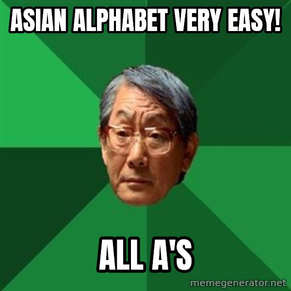 High Expectations Asian Father meme: Asian Alphabet very easy! / All A's