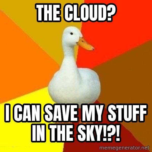 Technologically Impaired Duck meme: the Cloud? / i can save my stuff in the sky!?!