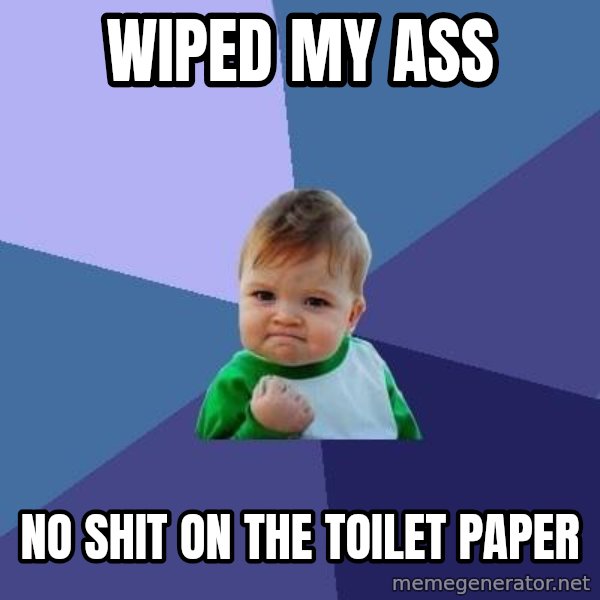 Success Kid meme: Wiped my ass / no shit on the toilet paper