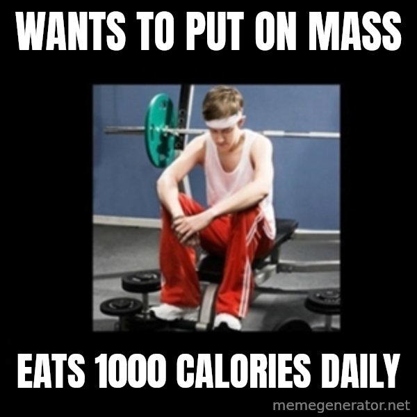 Annoying Gym Newbie meme: wants to put on mass / eats 1000 calories daily
