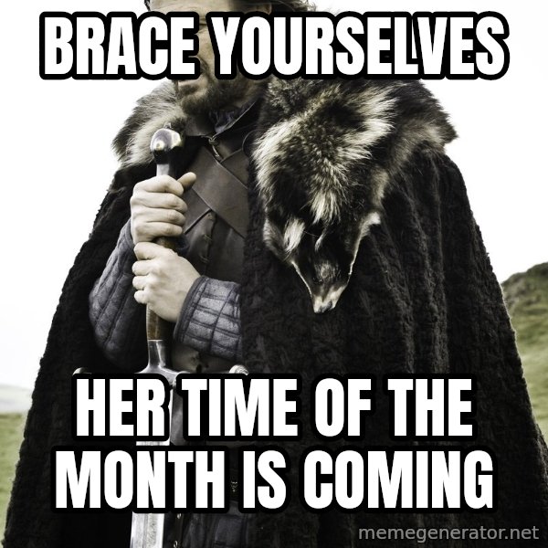 Sean Bean Game Of Thrones meme: brace yourselves / her time of the month is coming