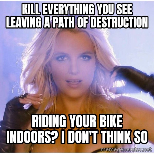 Professor Oak meme: kill everything you see leaving a path of destruction / Riding your bike indoors? i don't think so