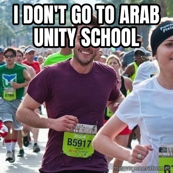Ridiculously photogenic guy (Zeddie) meme: I DON'T GO TO ARAB UNITY SCHOOL