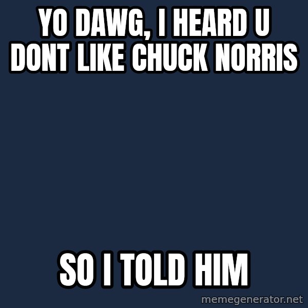 Yo Dawg meme: yo dawg, I heard u dont like chuck norris / so i told him