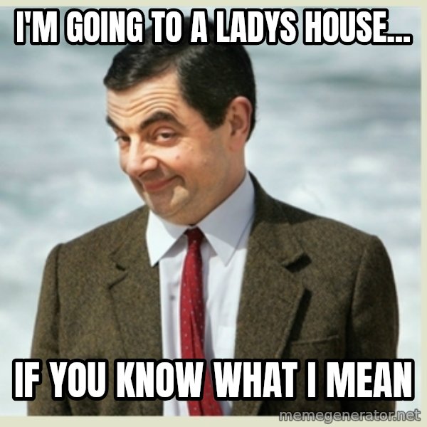 MR bean meme: i'm going to a ladys house... / if you know what i mean
