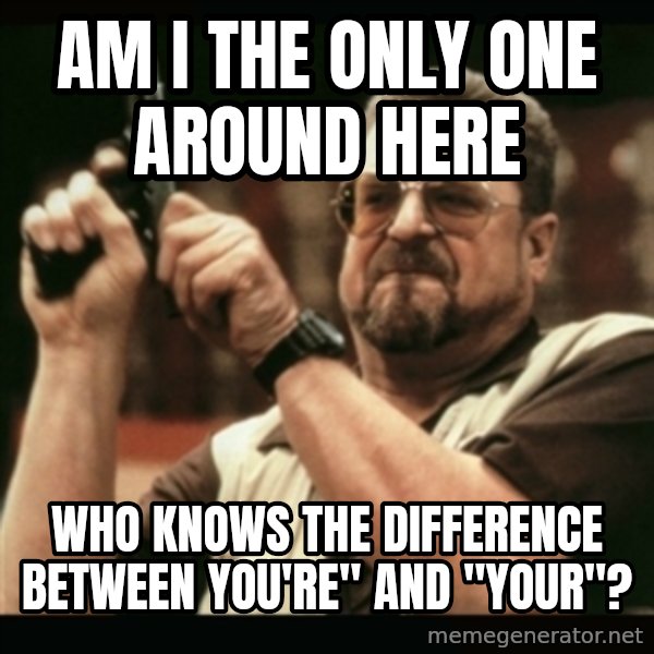 am i the only one around here meme: Am I the only one around here / who knows the difference between You're" and "your"?