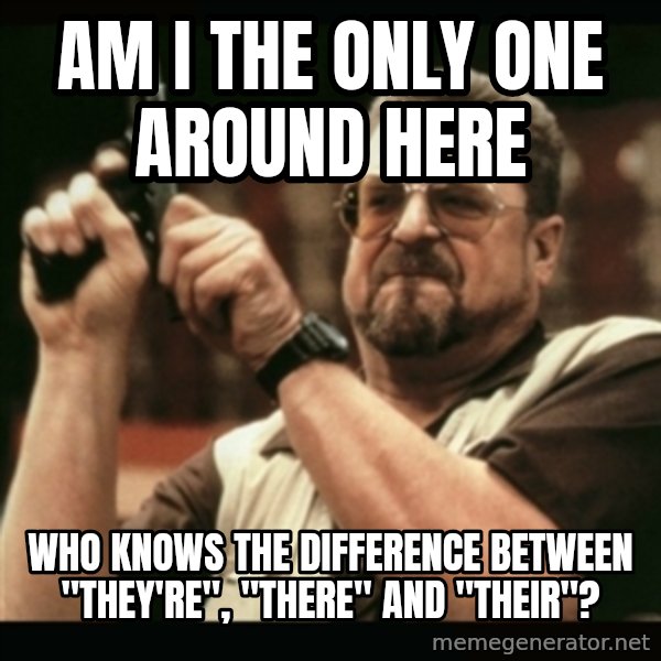 am i the only one around here meme: Am I the only one around here / who knows the difference between "they're", "there" and "their"?
