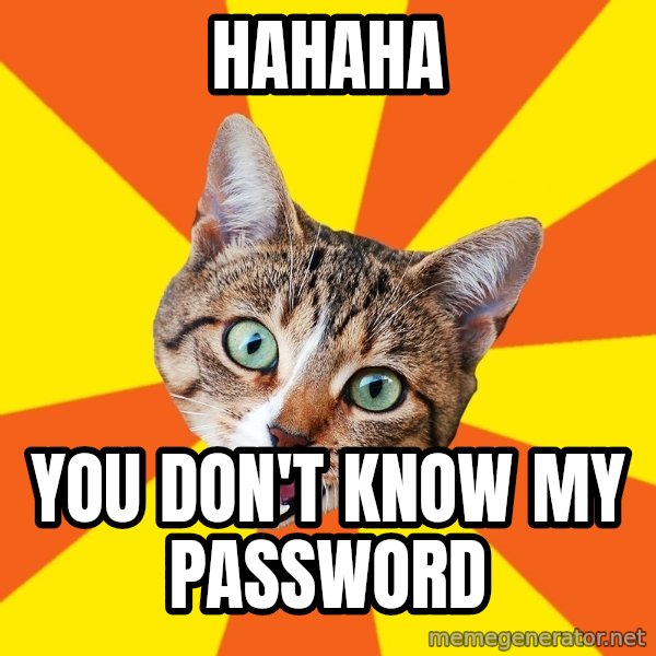Bad Advice Cat meme: Hahaha / You don't know my password