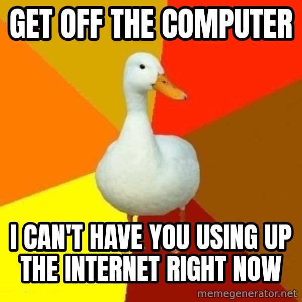 Technologically Impaired Duck meme: Get off the computer / I can't have you using UP the internet right now