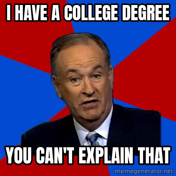 Bill O'Reilly Proves God meme: I have a college degree / You can't explain that
