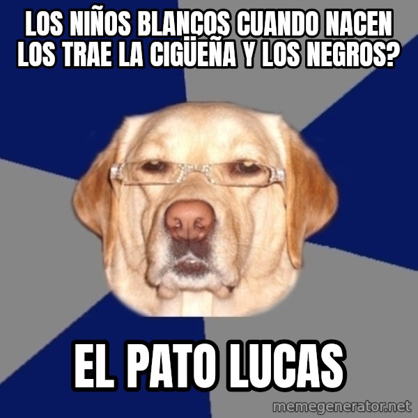 Racist Dawg meme: Los niños blancos cuando nacen los trae la cigüeña y los negros? / El pato Lucas