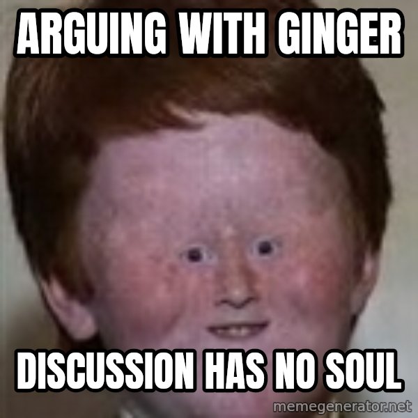 Generic Ugly Ginger Kid meme: arguing with ginger / discussion has no soul