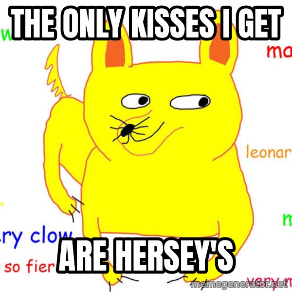 Forever Alone meme: The only kisses I get / Are hersey's
