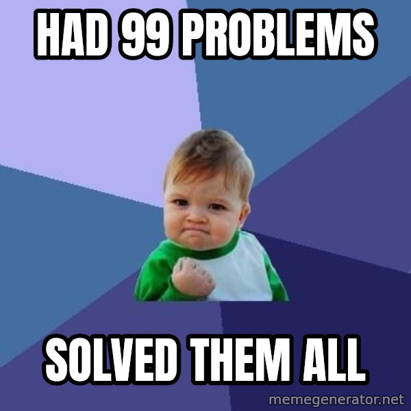 Success Kid meme: HAD 99 PROBLEMS / SOLVED THEM ALL