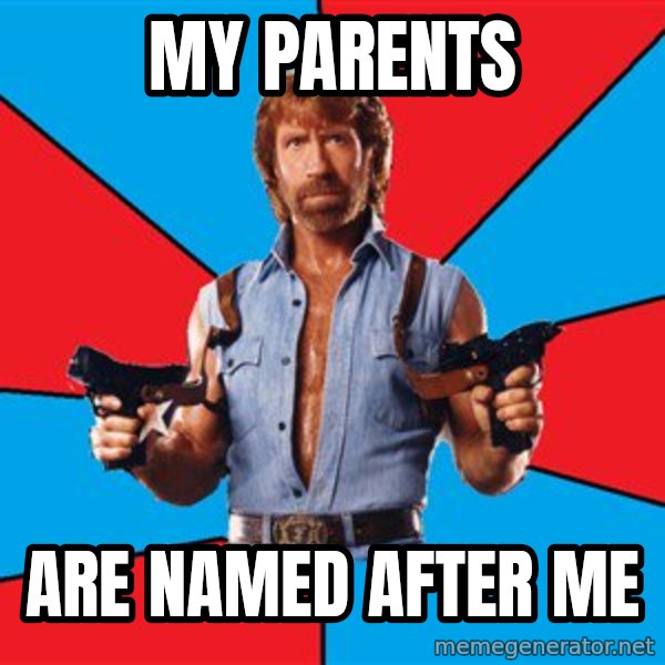 Chuck Norris  meme: my parents / are named after me