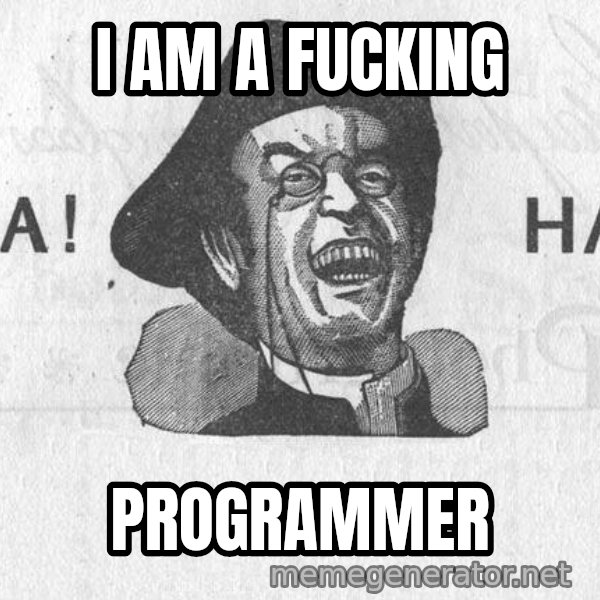 Ha Ha Guy meme: I AM A FUCKING / PROGRAMMER