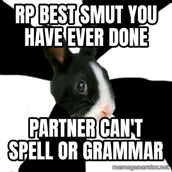 Roleplaying Rabbit meme: RP best smut you have ever done / Partner can't spell or grammar