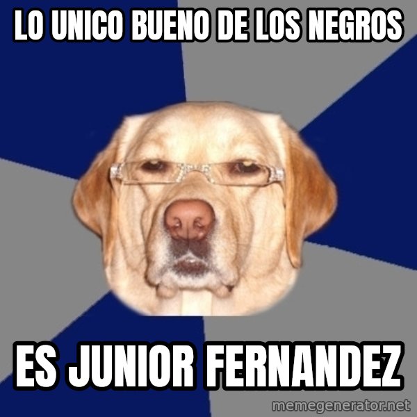 Racist Dawg meme: lo unico bueno de los negros / es junior fernandez