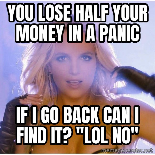 Professor Oak meme: you lose half your money in a panic / if i go back can i find it? "lol no"