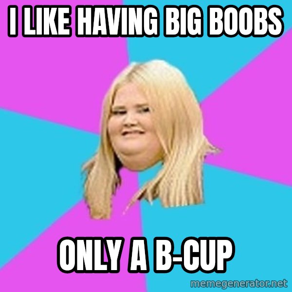 Fat Girl meme: I like having big boobs / only a b-cup