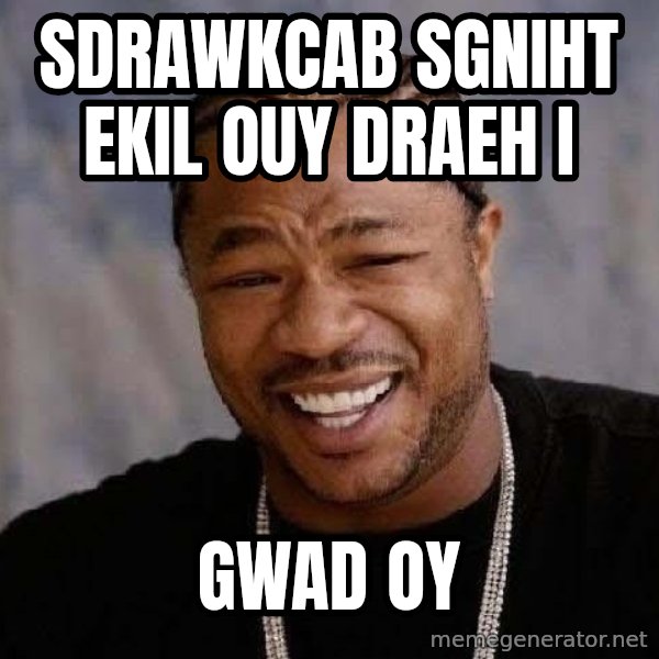 Yo Dawg meme: sdrawkcab sgniht ekil ouy draeh i / gwad oy