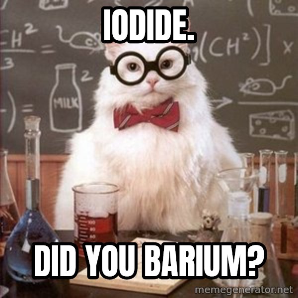 Chemistry Cat meme: Iodide. / Did You Barium?