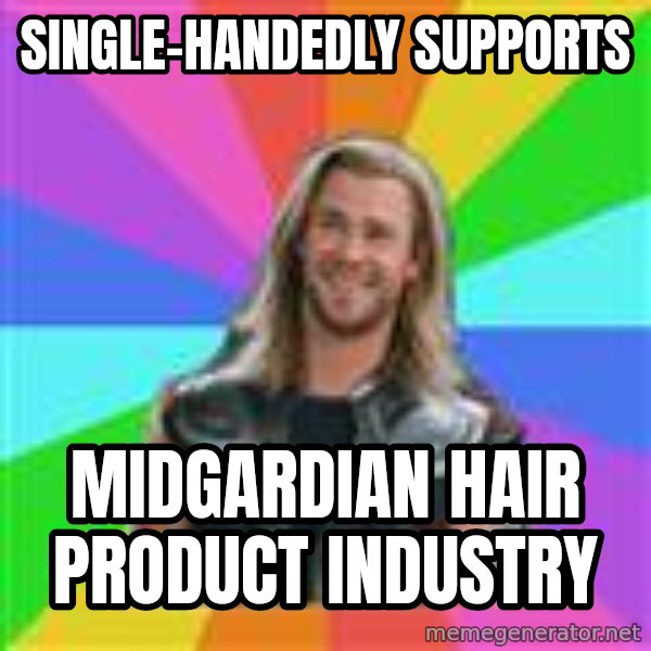 Overly Accepting Thor meme: Single-handedly supports / midgardian hair product industry