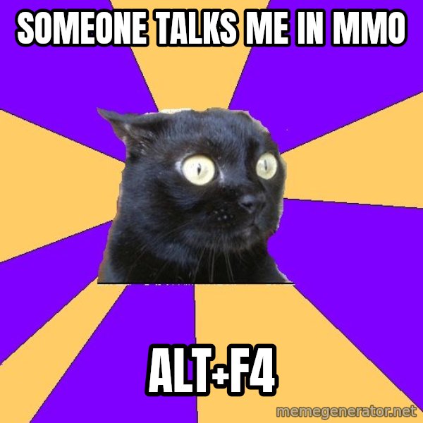 Anxiety Cat meme: Someone talks me in mmo / alt+f4