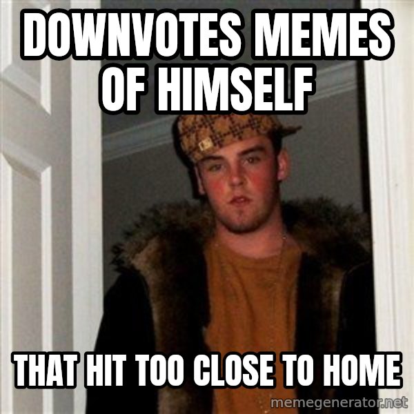 Scumbag Steve meme: Downvotes memes of himself / that hit too close to home