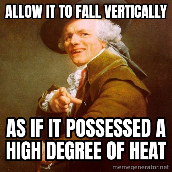 Joseph Ducreux meme: Allow it to fall vertically / As if it possessed a high degree of heat