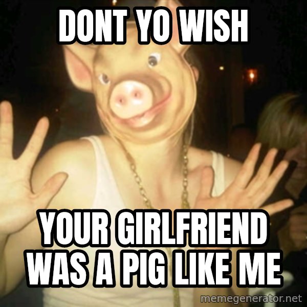 Pig Chloe meme: dont yo wish / your girlfriend was a pig like me