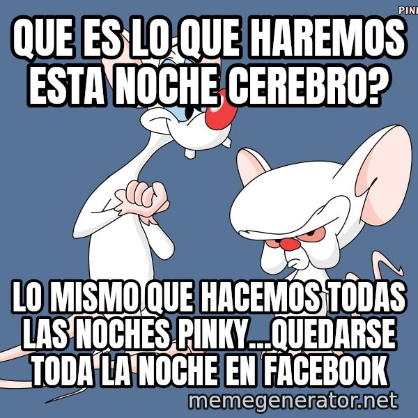 Pinky And The Brain meme: Que es lo que haremos esta noche cerebro? / Lo mismo que hacemos todas las noches pinky...quedarse toda la noche en Facebook
