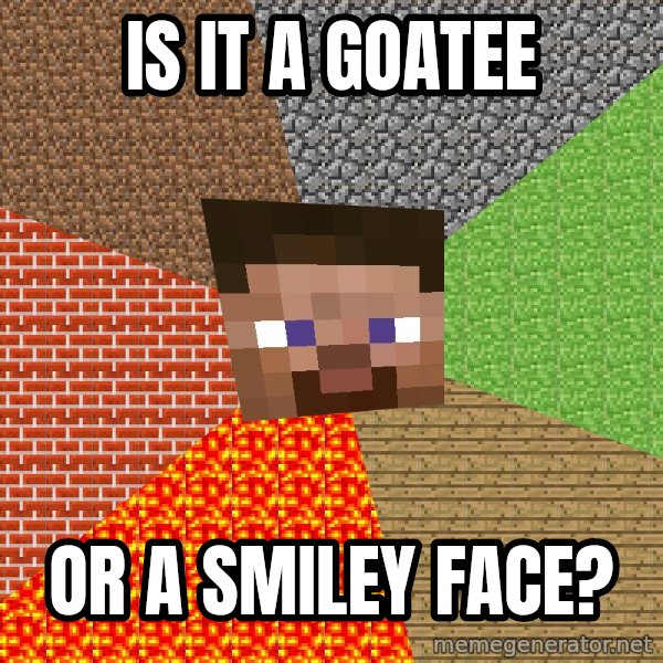 Minecraft Guy meme: Is it a goatee / or a smiley face?