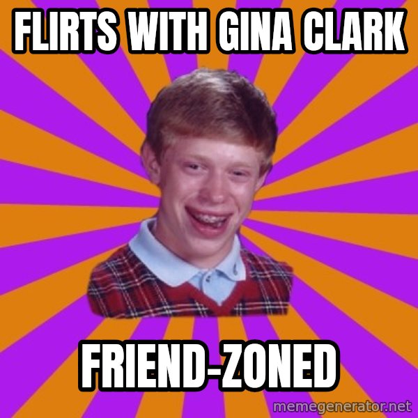 Unlucky Brian Strikes Again meme: Flirts with gina clark / friend-zoned