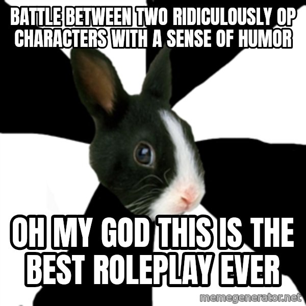 Roleplaying Rabbit meme: battle between two ridiculously op characters with a sense of humor / oh my god this is the best roleplay ever