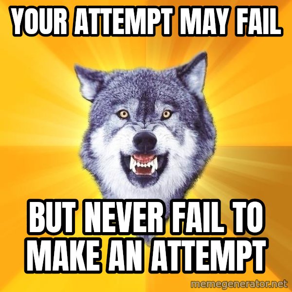 Courage Wolf meme: your attempt may fail / but never fail to make an attempt