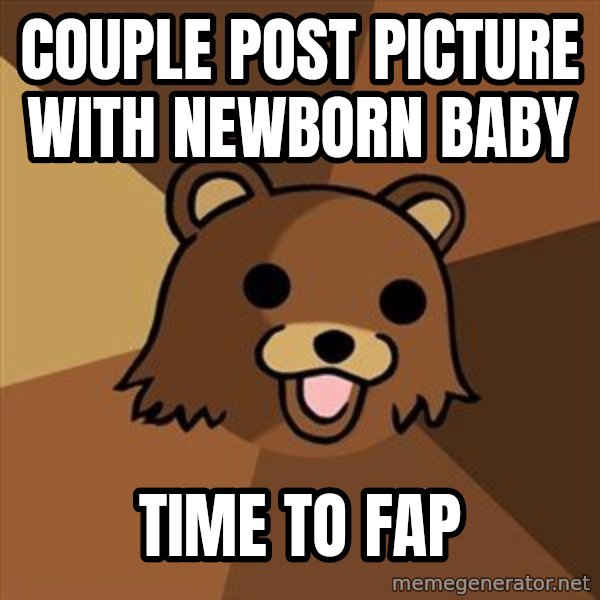 Pedobear meme: Couple post picture with newborn baby / time to fap