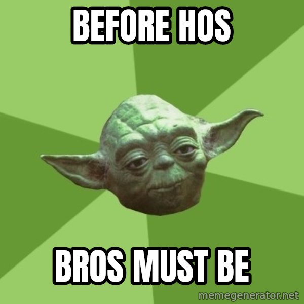 Advice Yoda Gives meme: BEFORE HOS / BROS MUST BE