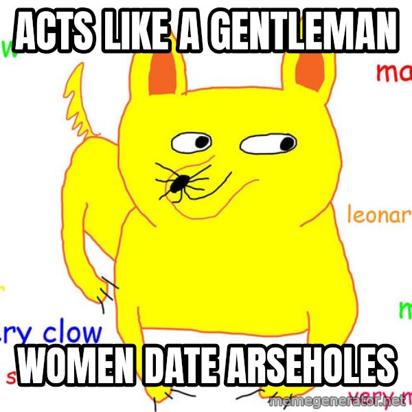 Forever Alone meme: Acts Like A Gentleman / Women date arseholes